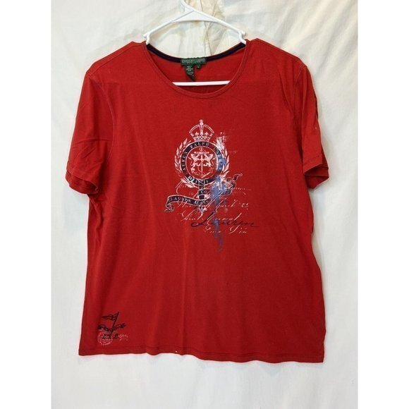 Lauren Jeans Co. Women Red Short Sleeve T-Shirt Large Crown‎ Logo See Pics - Picture 1 of 4
